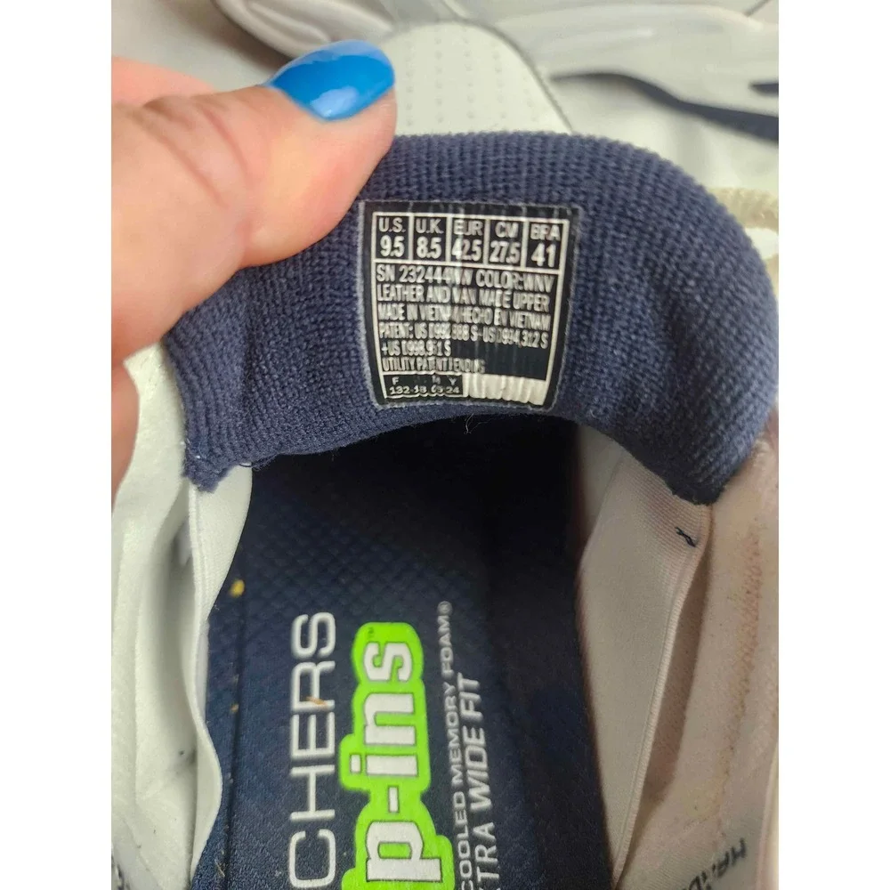 Skechers Hands Free Slip-ins Durham White Navy Extra Wide 232444WW Mens 9.5